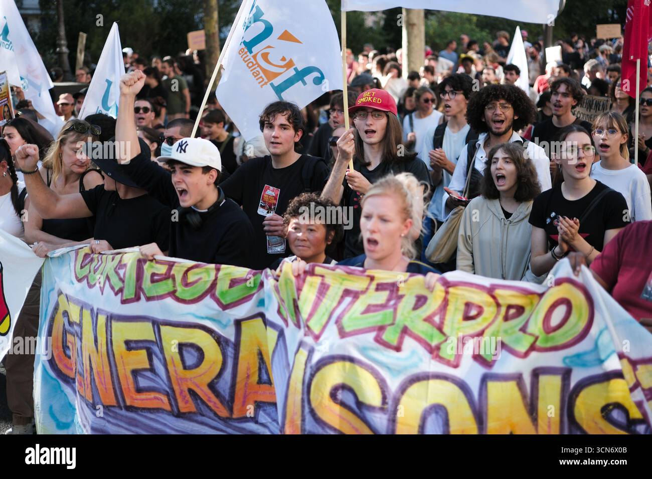 gewerkschaftsdemonstration am 18. September 2025 im Gefolge der Block Everything-Bewegung. Stockfoto