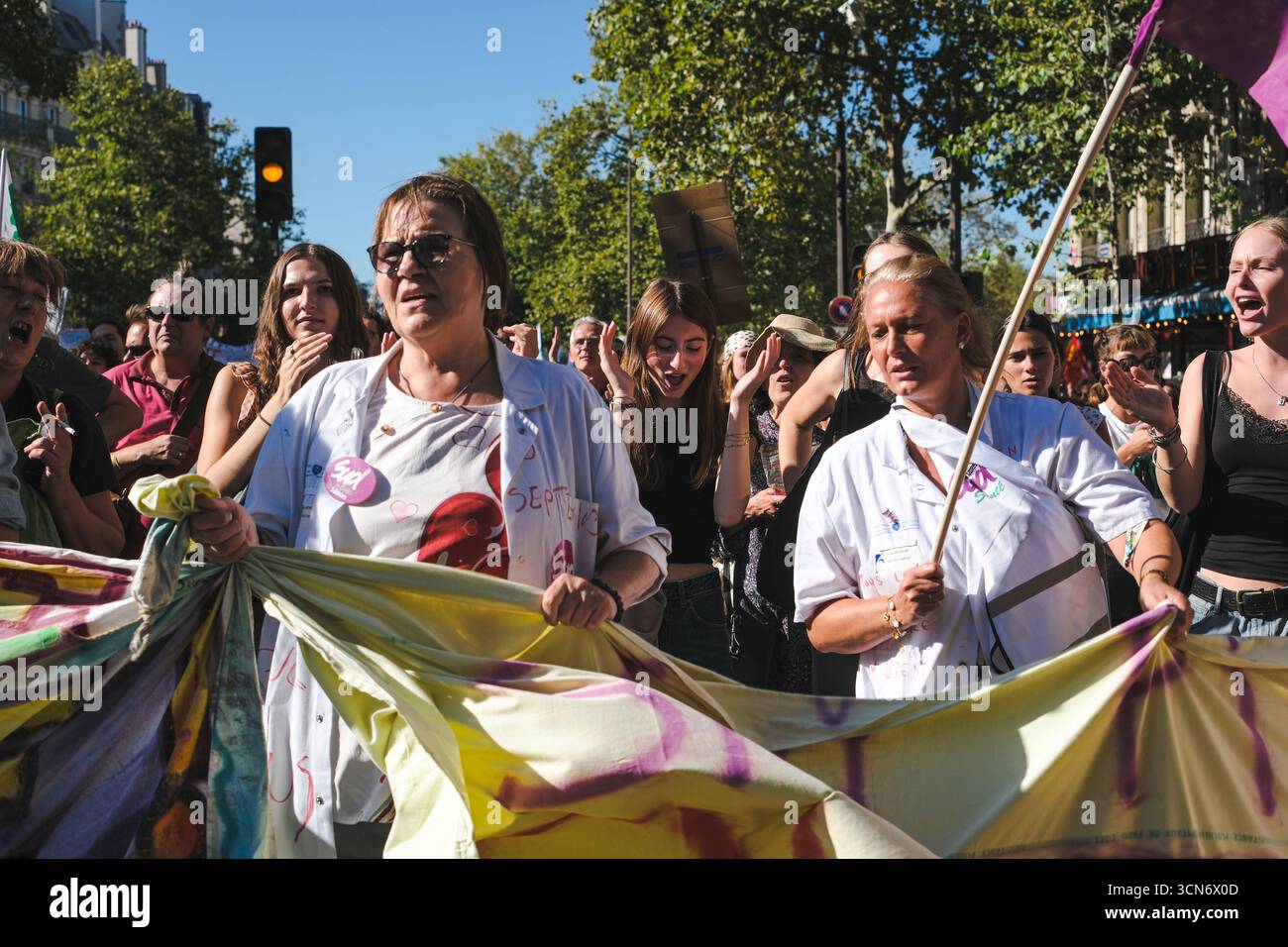 gewerkschaftsdemonstration am 18. September 2025 im Gefolge der Block Everything-Bewegung. Stockfoto