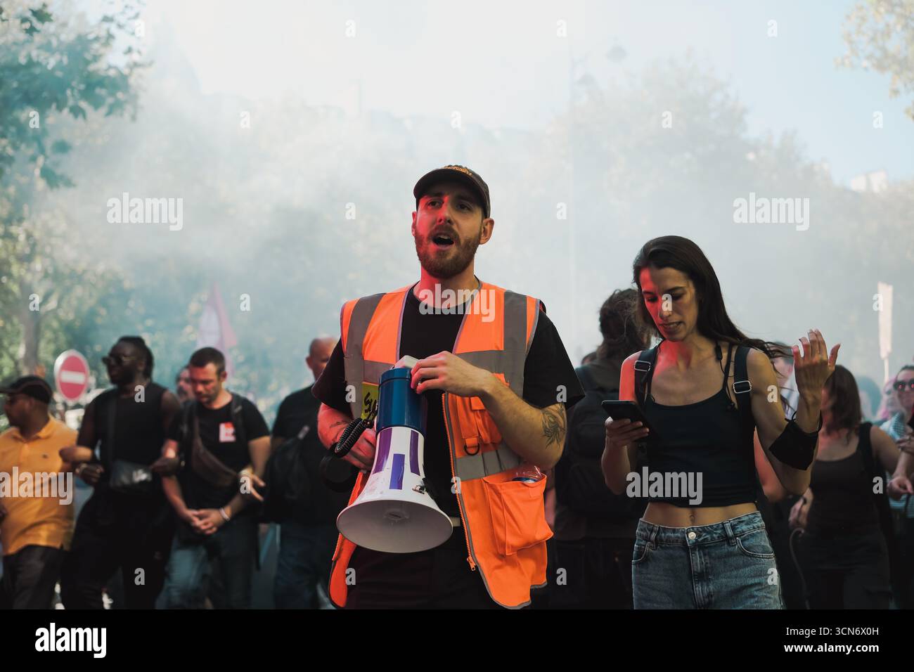 gewerkschaftsdemonstration am 18. September 2025 im Gefolge der Block Everything-Bewegung. Stockfoto