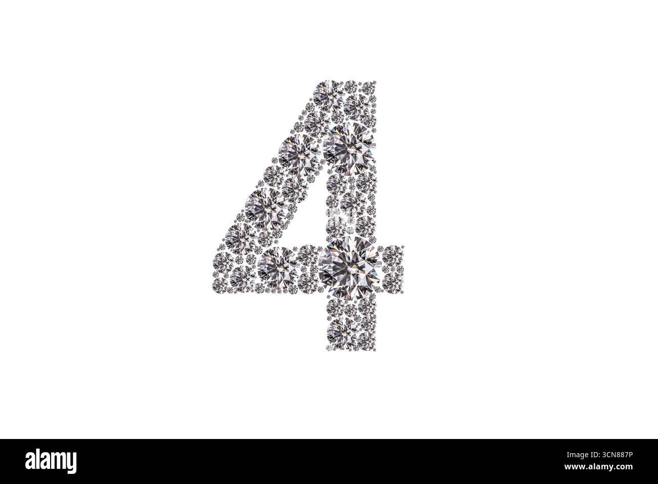 Die Nummer 4 besteht aus vielen kleinen Diamanten. Die Diamanten sind so angeordnet, dass sie die Zahl 4 bilden Stockfoto