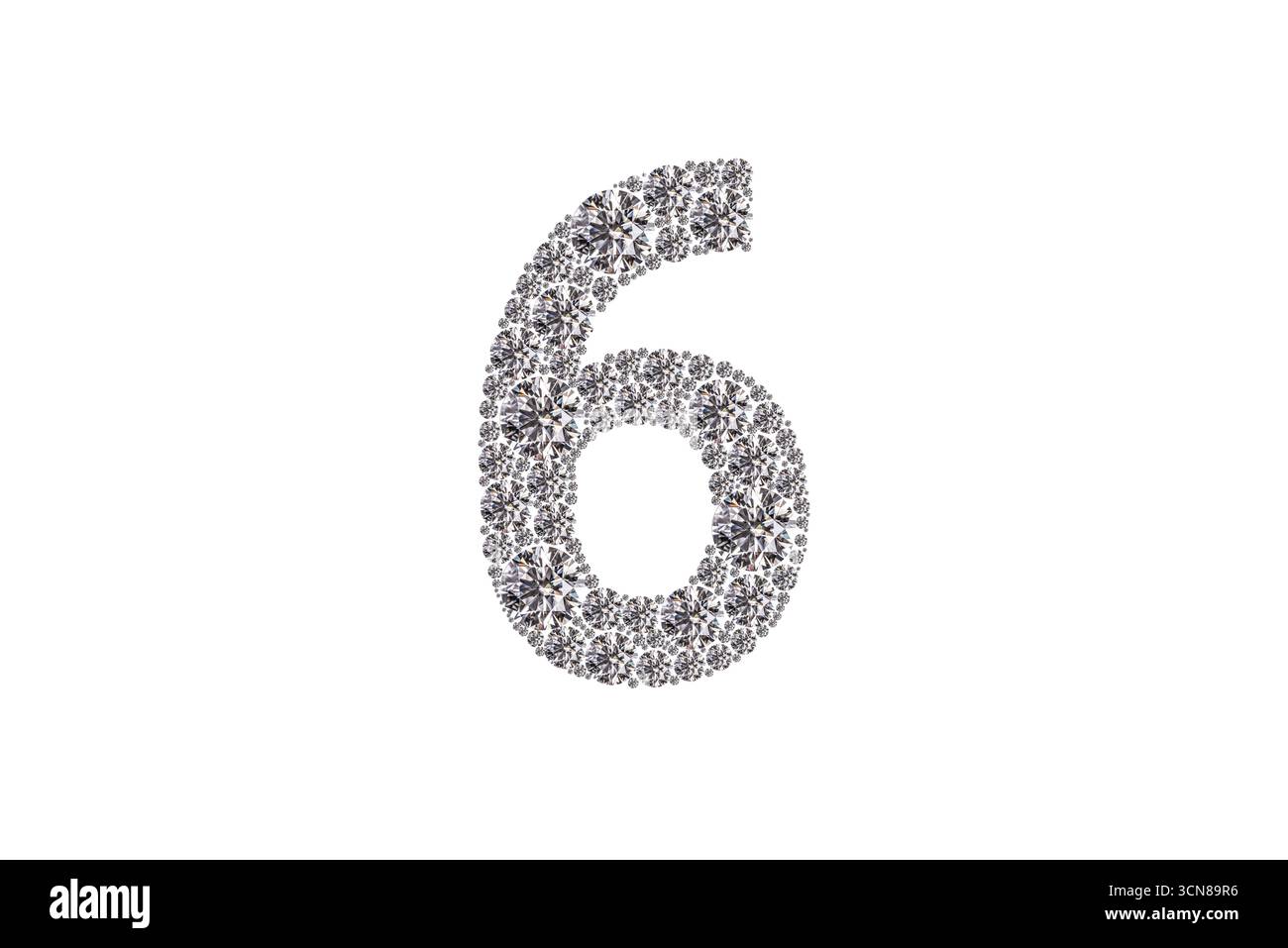 Eine Nahaufnahme der Nummer 6 mit einem Rautenmuster. Die Zahl 6 ist von einem Rautenmuster umgeben, was ihr ein einzigartiges und auffälliges Aussehen verleiht Stockfoto