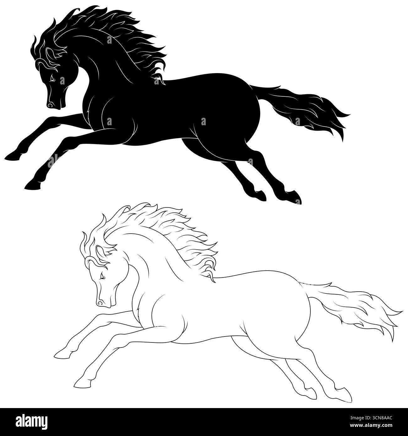 Wildes Reiten im Cartoon-Stil, Pferdepositionen beim Gehen oder Galoppieren Stock Vektor