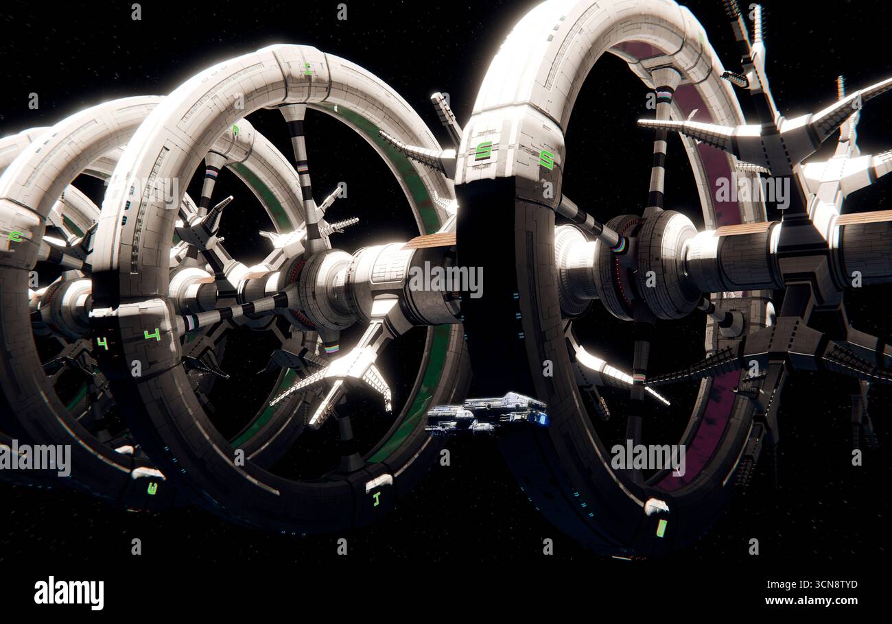Knstliche Schwerkraft Raumstation in der Umlaufbahn des Planeten Erde  (3d-science fiction rendern, Elemente dieses Bild von der NASA eingerichtet  sind Stockfotografie - Alamy