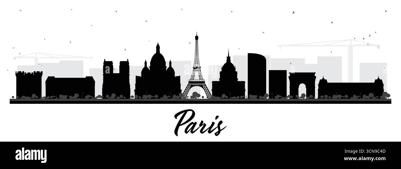 Paris France City Skyline Silhouette mit schwarzen Gebäuden isoliert auf weiß. Vektorabbildung. Geschäftsreisen und Konzept. Stock Vektor