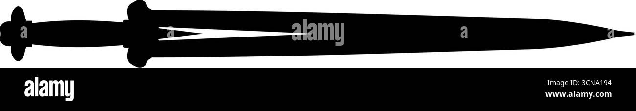 Römisches kurzes Schwert (Gladius) Silhouette, Vektor-Illustration. Isoliert auf weiß. Stock Vektor