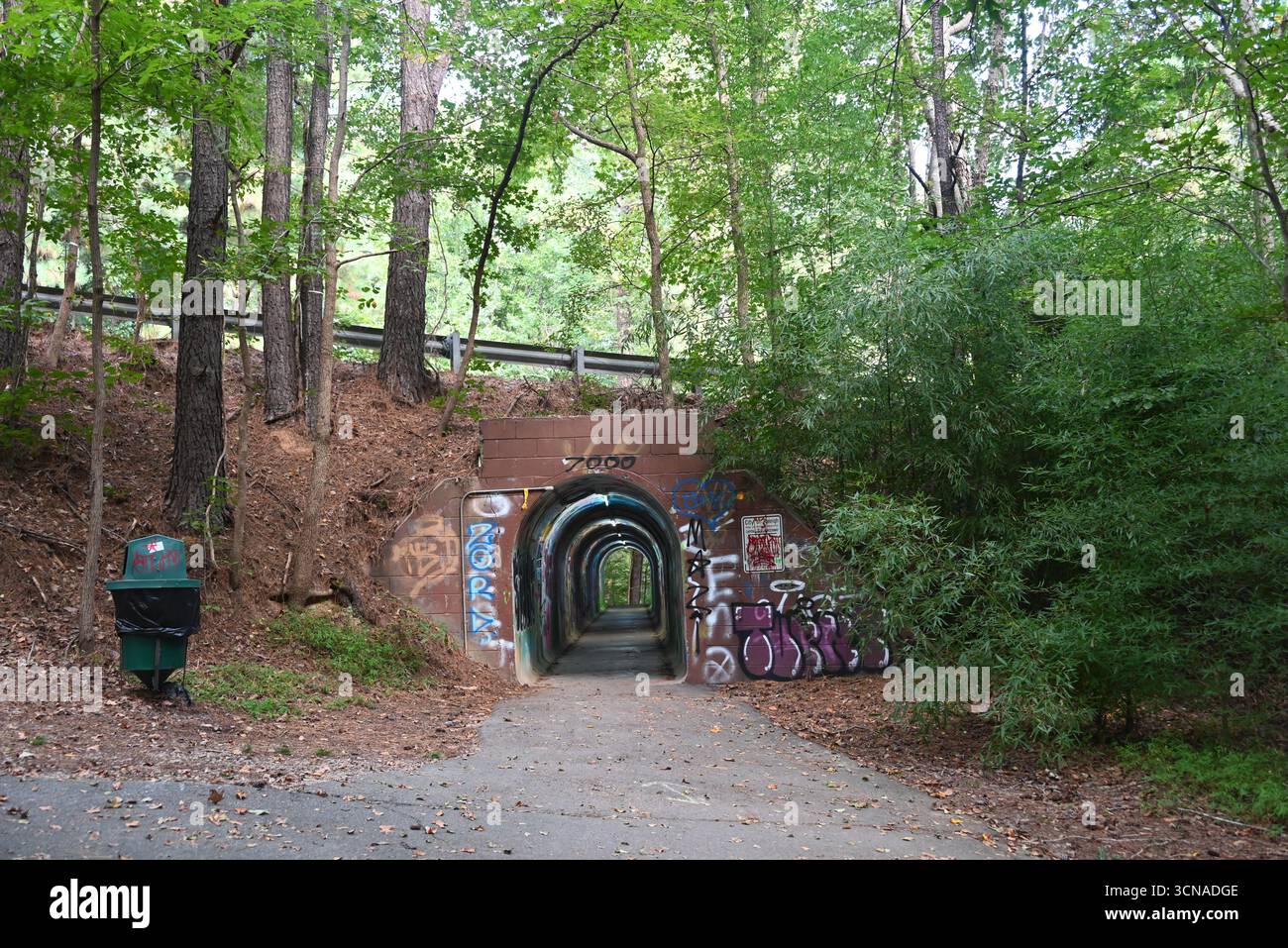 Fußgängertunnel auf dem Mine Creek Greenway Trail in Raleigh, North Carolina Stockfoto