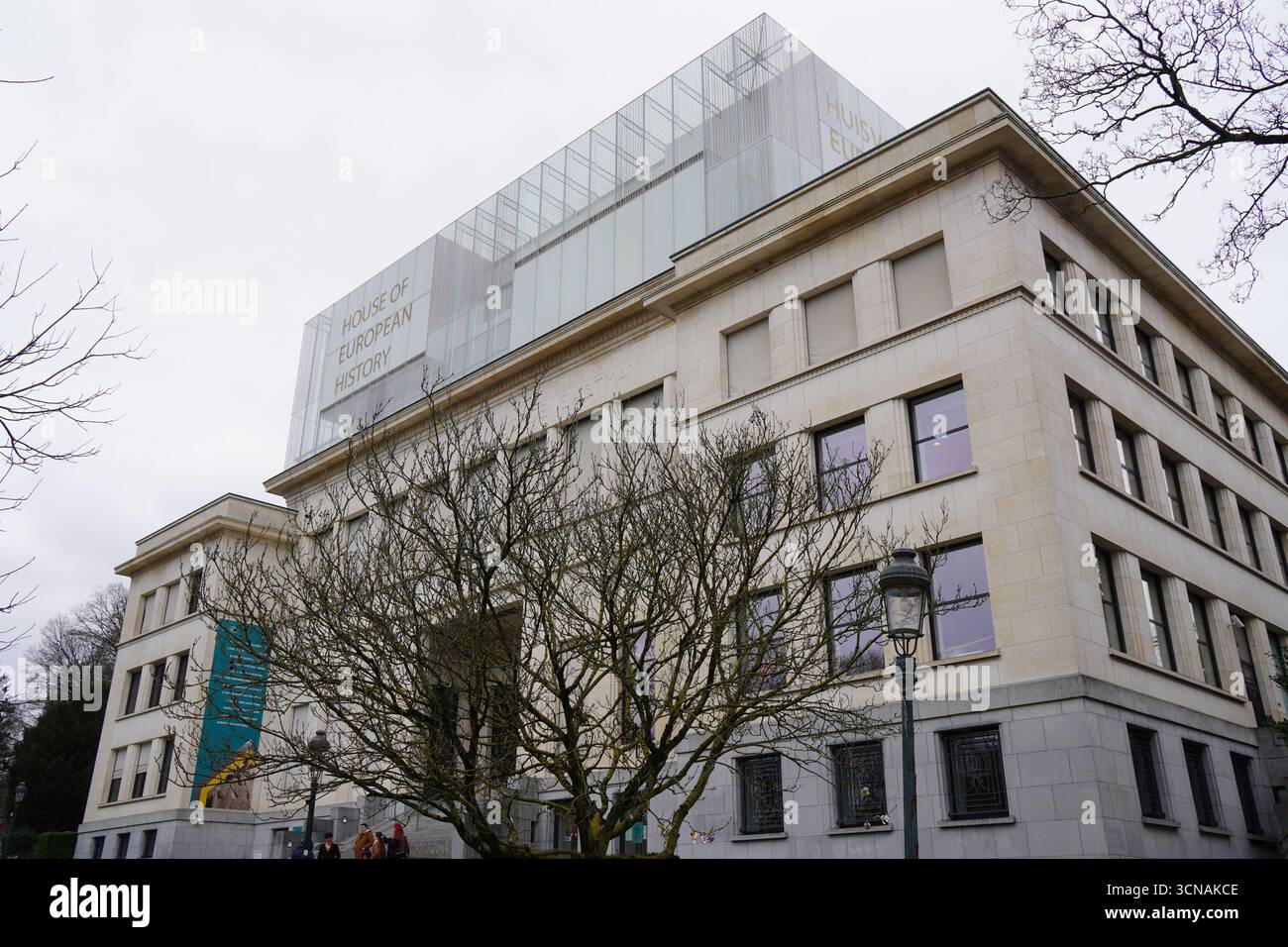 Nahaufnahme des Hauses der Europäischen Geschichte, Brüssel, Belgien Stockfoto