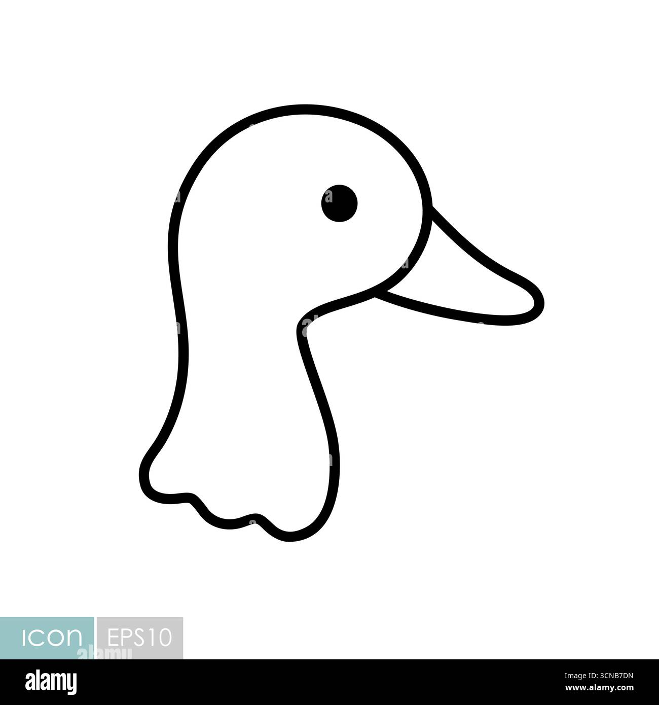 Eine einfache schwarz-weiße Strichgrafik-Ikone eines Entenkopfes. Stock Vektor