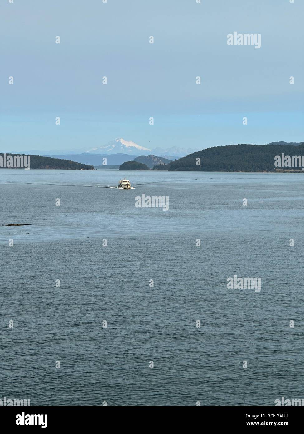 Blick von der Fähre nach Anacortes von San Juan Island im Puget Sound im US-Bundesstaat Washington. Stockfoto