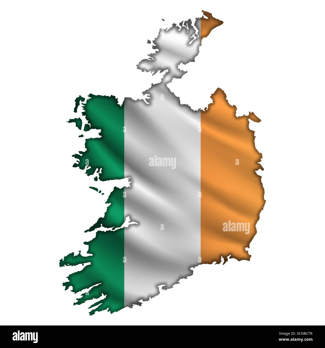 Fliegende abstrakte Flagge Irland in Form einer Karte Stockfoto