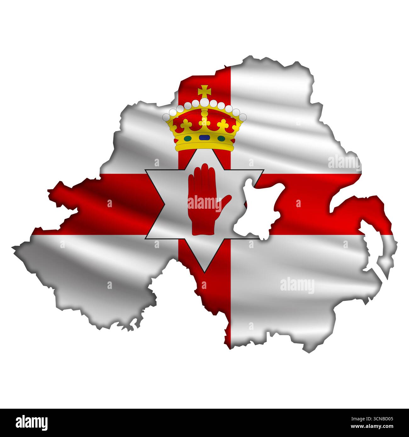 Fliegende abstrakte Flagge Nordirland in Form einer Karte Stockfoto