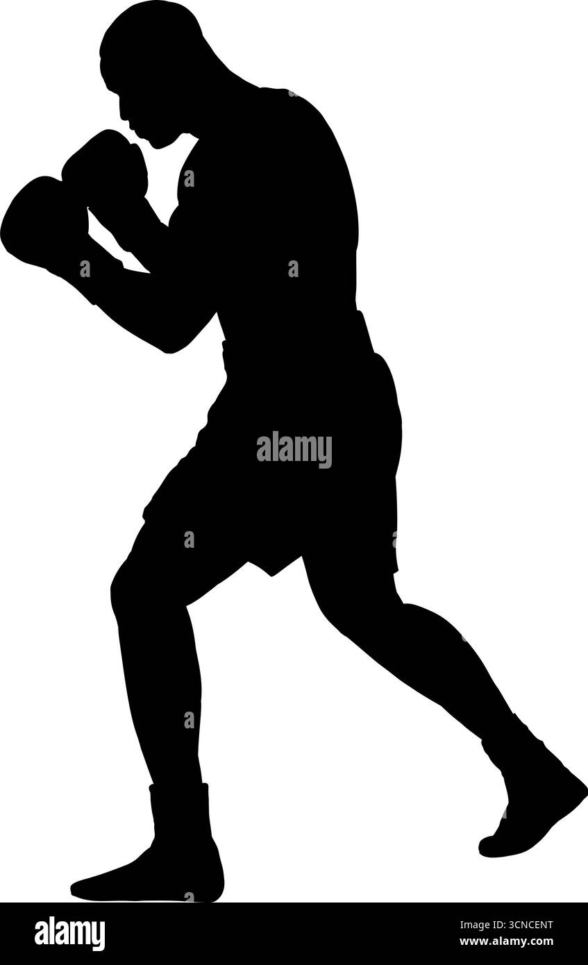 Boxer in einer kämpferischen Haltung Silhouette, Vektor-Illustration. Stock Vektor
