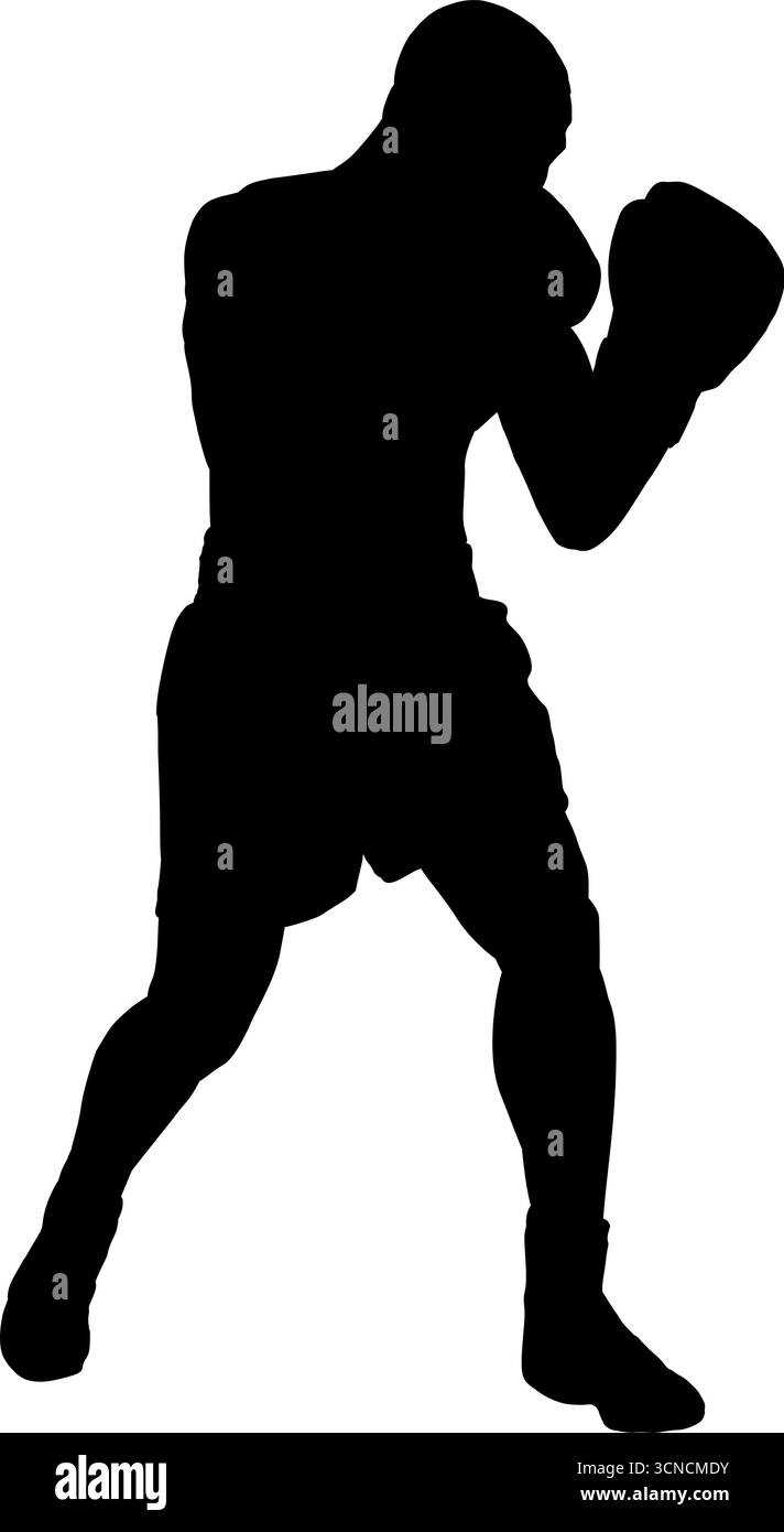 Boxer in einer kämpferischen Haltung Silhouette, Vektor-Illustration. Stock Vektor