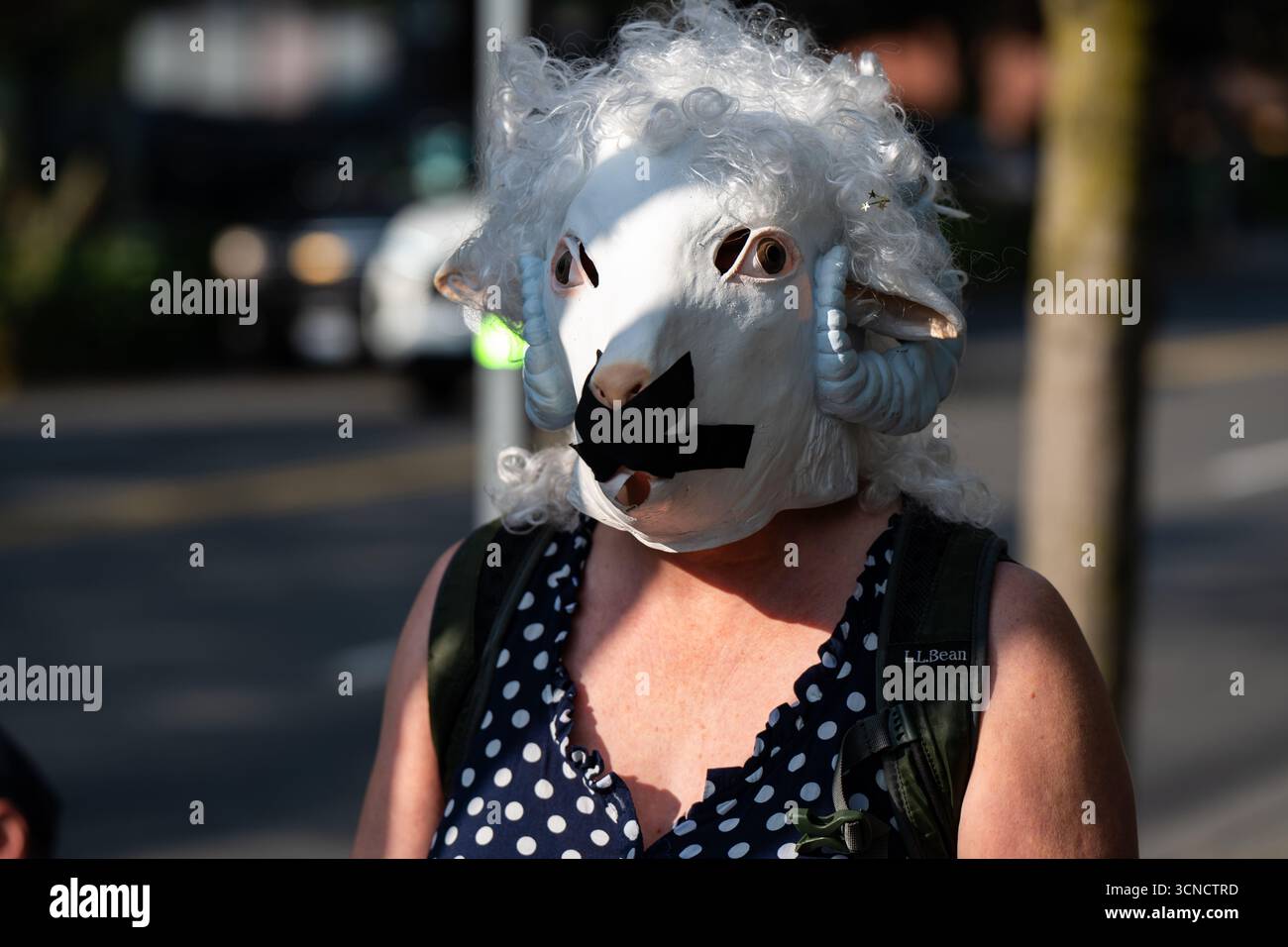 Seattle, USA. September 2025. Um 10:00 Uhr protesten Demonstranten vor dem Sender der Sinclair Broadcasting Group Komo News während der Demonstration mit Jimmy - Defund Disney. James Anderson/Alamy Live News Stockfoto