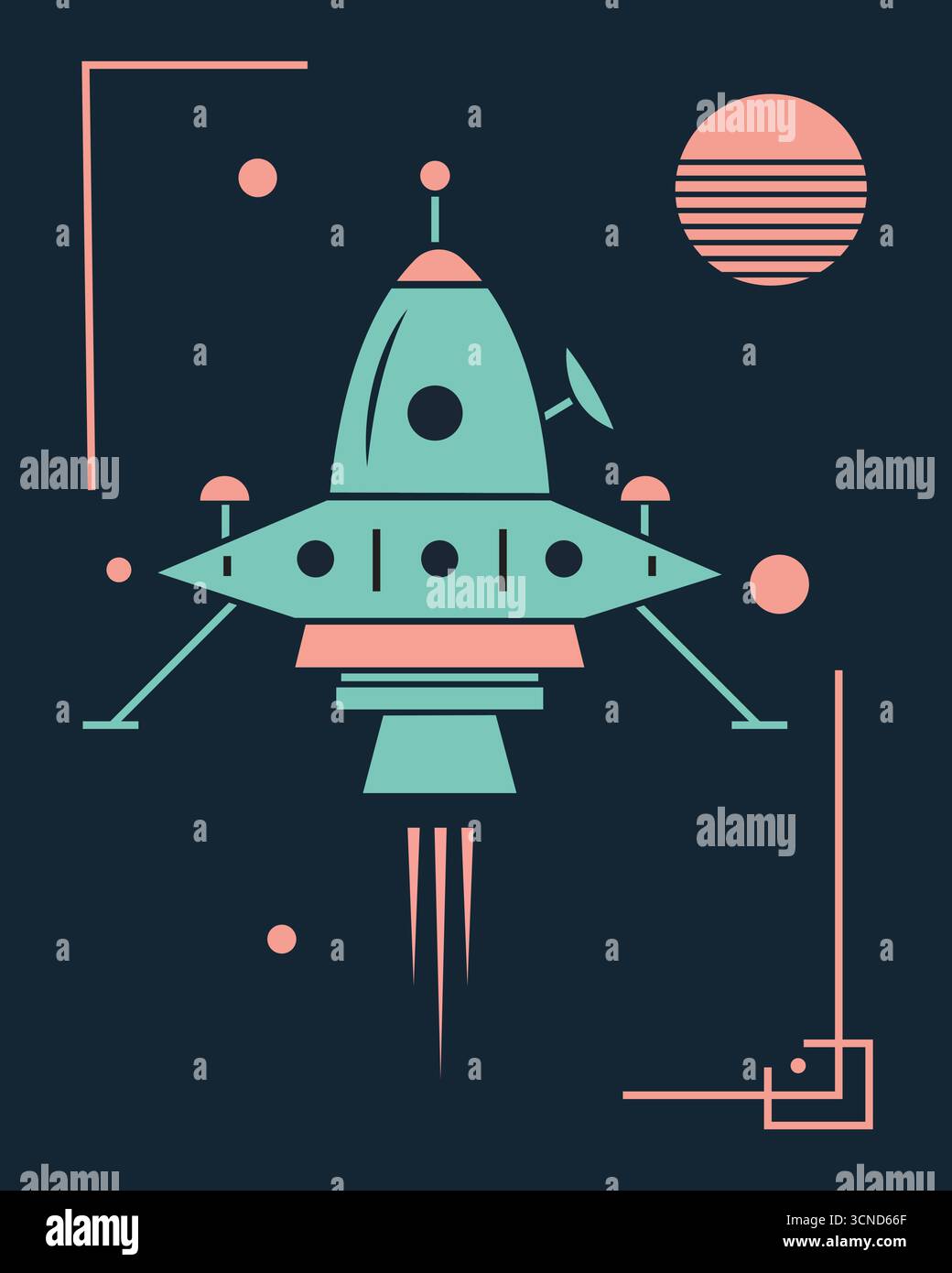 Retro-Raumschiff-Start: Pixel Art Rocket Design for Space Exploration, Design for T-Shirt Stock Vektor