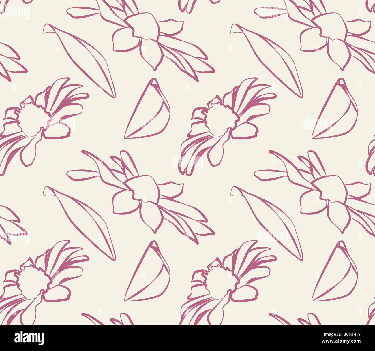 Einfaches, handgezeichnetes, nahtloses botanisches Design, elegante Linienblumen für Textil und Dekor Stockfoto