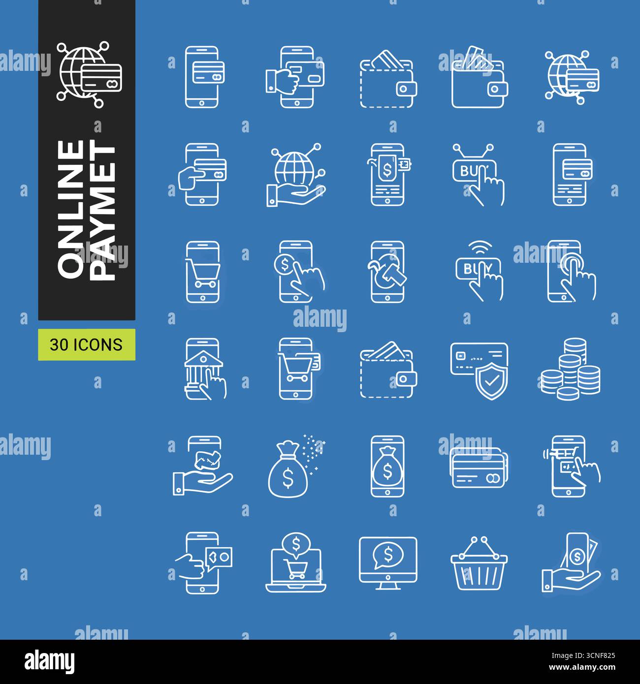 Online-Zahlungs-Set mit Web-Symbolen im Zeilenstil. Erfassung von Symbolen für lineare Zahlungen. Mit bargeldloser Geldbörse, E-Geldbörse, Geldtransfer, Banking, Stock Vektor