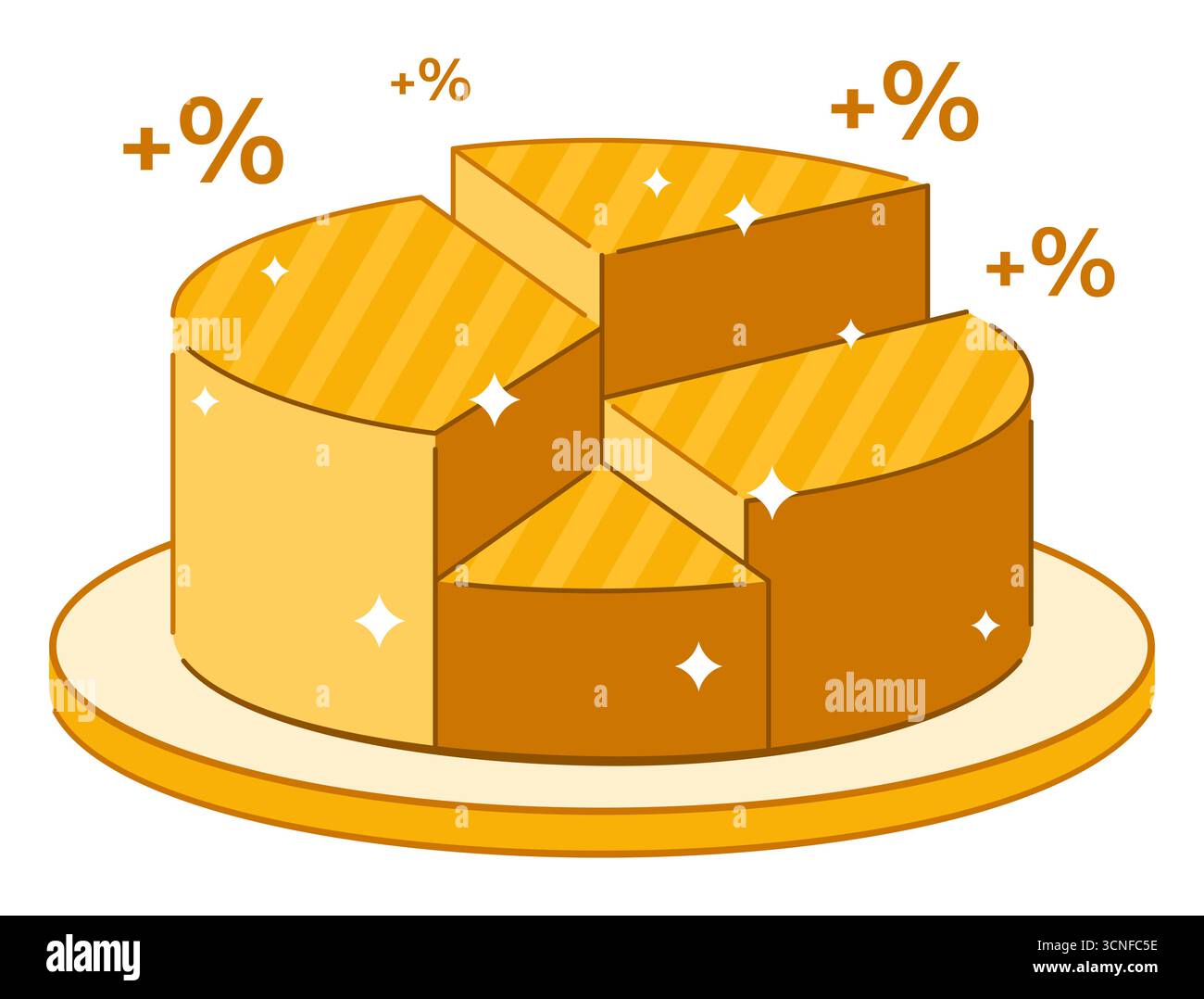 Goldenes Tortendiagramm mit Prozentsymbol für Illustration von Finanz- und Marketingkonzepten Stock Vektor