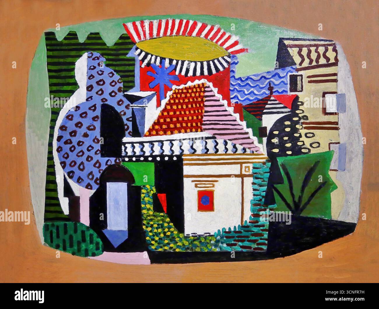 Pablo Picasso Paysage Juan-Les-Pins, 1920, neoklassische Landschaftsmalerei der mediterranen Landschaft in Südfrankreich, moderner vereinfachter Stil. Stock Vektor