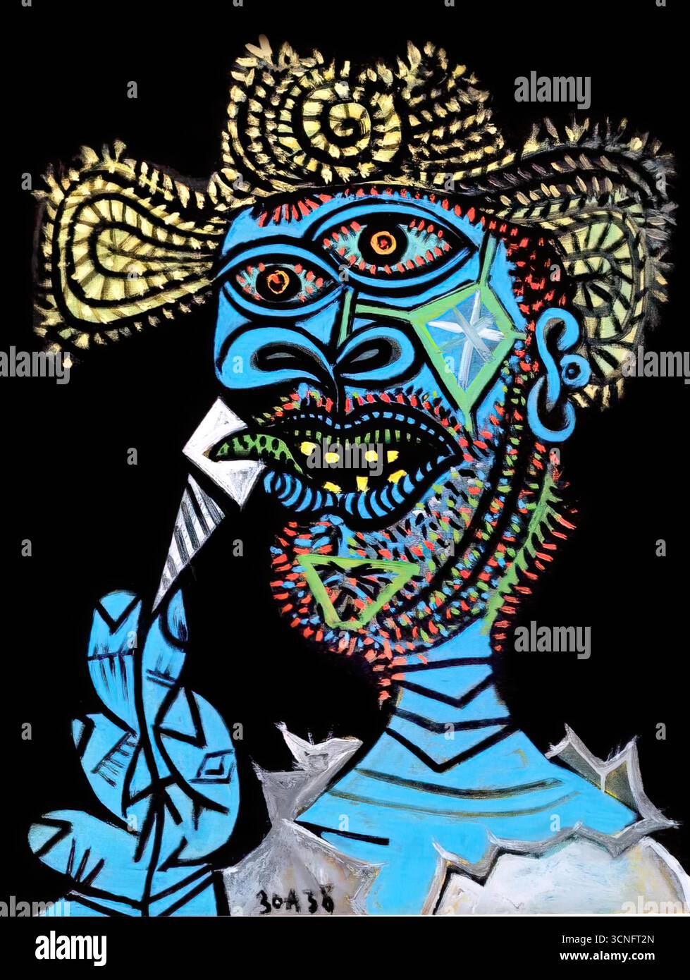 Pablo Picasso Mougins, 1938, modernistisches Gemälde aus Südfrankreich, das kubistische Strukturen mit surrealistischem Einfluss in kühlem Stil verbindet. Stock Vektor