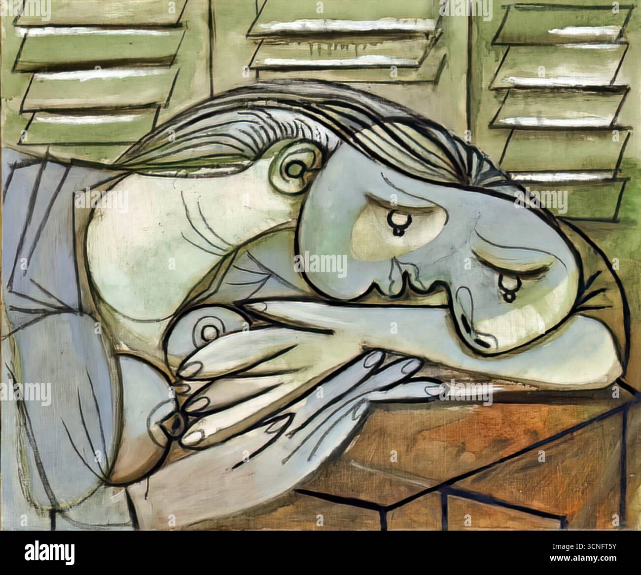 Pablo Picasso Dormeuse aux persiennes, 1936, surrealistisches kubistisches Gemälde der schlafenden Frau neben Fensterläden, traumhafte moderne Komposition. Stock Vektor