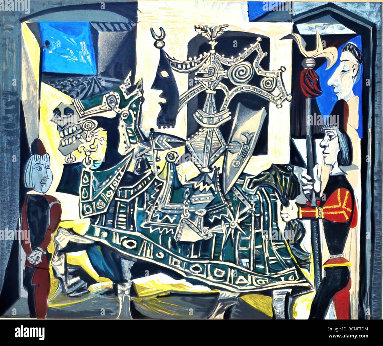 Pablo Picasso Jeux de pages Pages at Play, 1951, Gemälde der Nachkriegs-Moderne verspielter Jugendfiguren mit kühnen kubistischen Formen in Frankreich. Stock Vektor