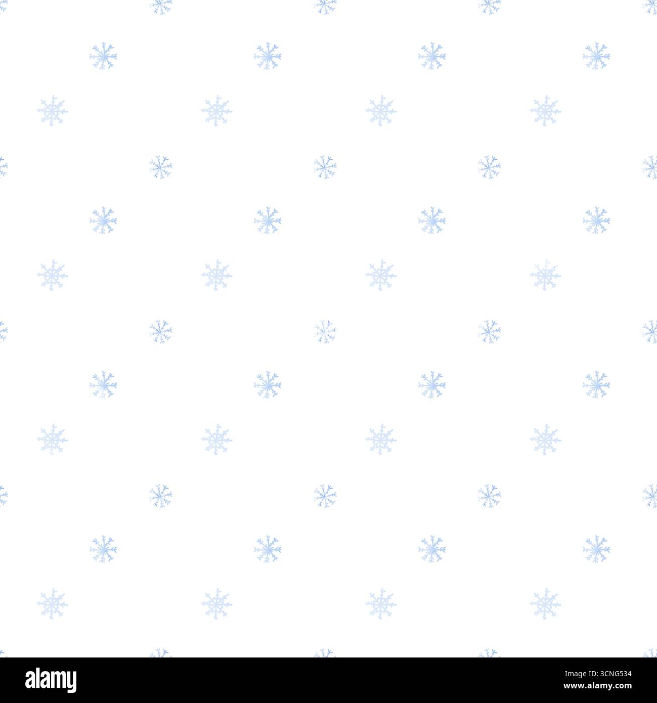 Niedliche Schneeflocken. Aquarellabbildung. Lustiges nahtloses Neujahrsmuster, isoliert auf weißem Hintergrund. Für Kinderdrucke und Textilien, Christm Stockfoto