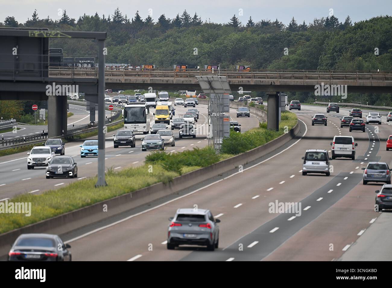 Frankfurt, Deutschland. September 2025. Fließender Verkehr auf der A5 vor dem Frankfurter Kreuz, Verkehr, Straßenverkehr? Quelle: dpa/Alamy Live News Stockfoto