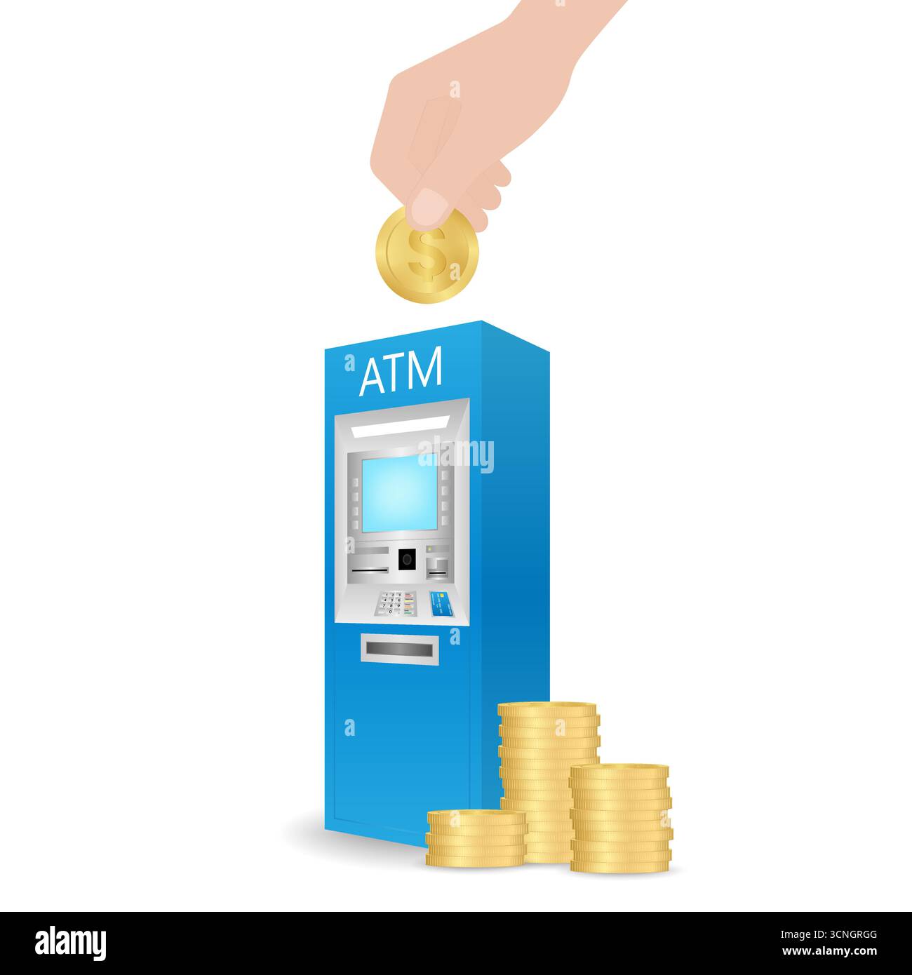 Geldautomat – Geldautomat mit Münzstapel Sparungs- und Investitionskonzept. Vektorabbildung. Stock Vektor