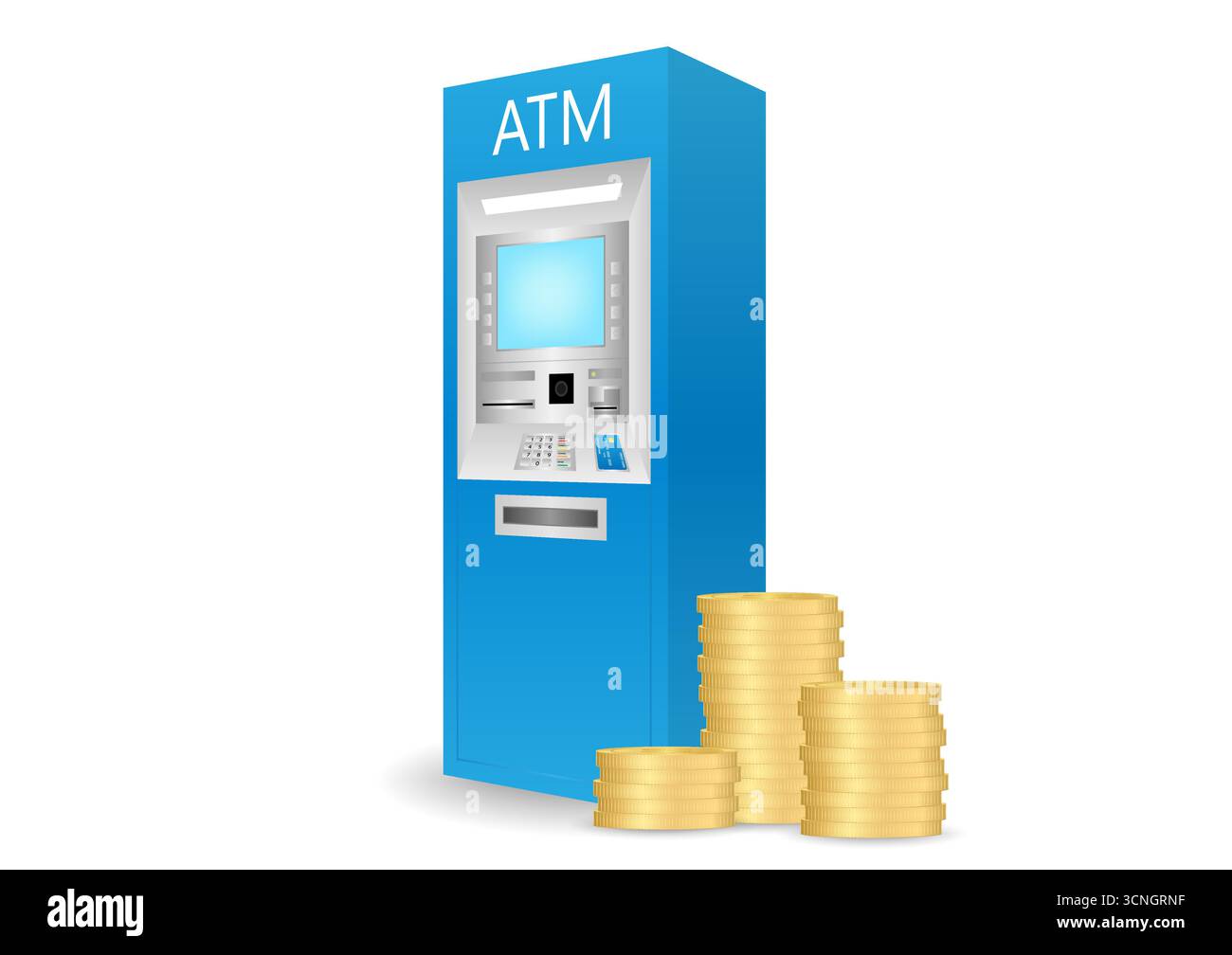 Geldautomat – Geldautomat mit Münzstapel Sparungs- und Investitionskonzept. Vektorabbildung. Stock Vektor