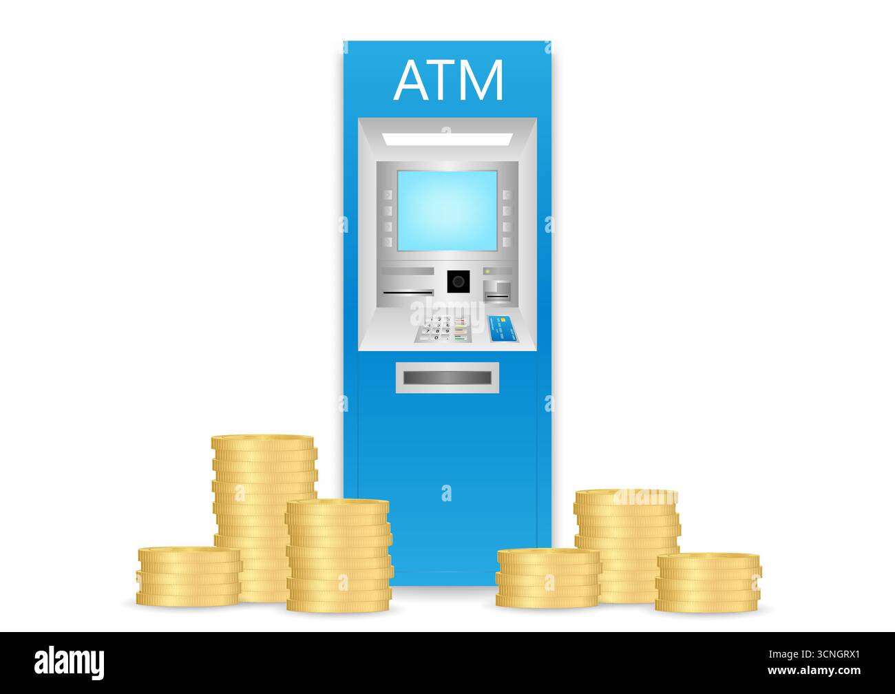 Geldautomat – Geldautomat mit Münzstapel Sparungs- und Investitionskonzept. Vektorabbildung. Stock Vektor