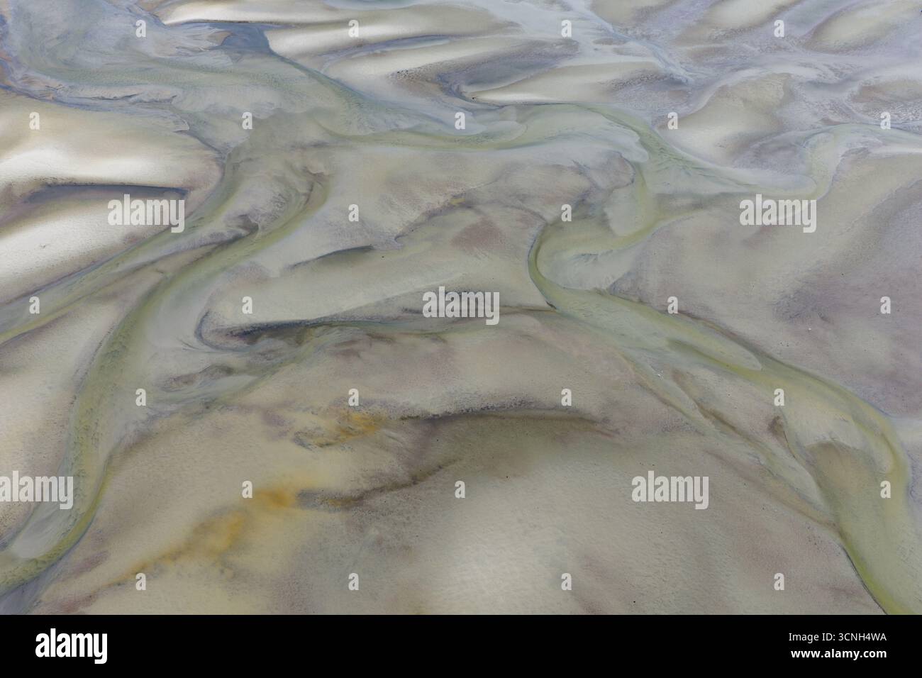 Bei Ebbe gibt es flache Sandbänke in der Cape Cod Bay, direkt am Skatet Beach, Orleans, Massachusetts. Dieser flache Lebensraum ist ein Futtergebiet für Vögel. Stockfoto