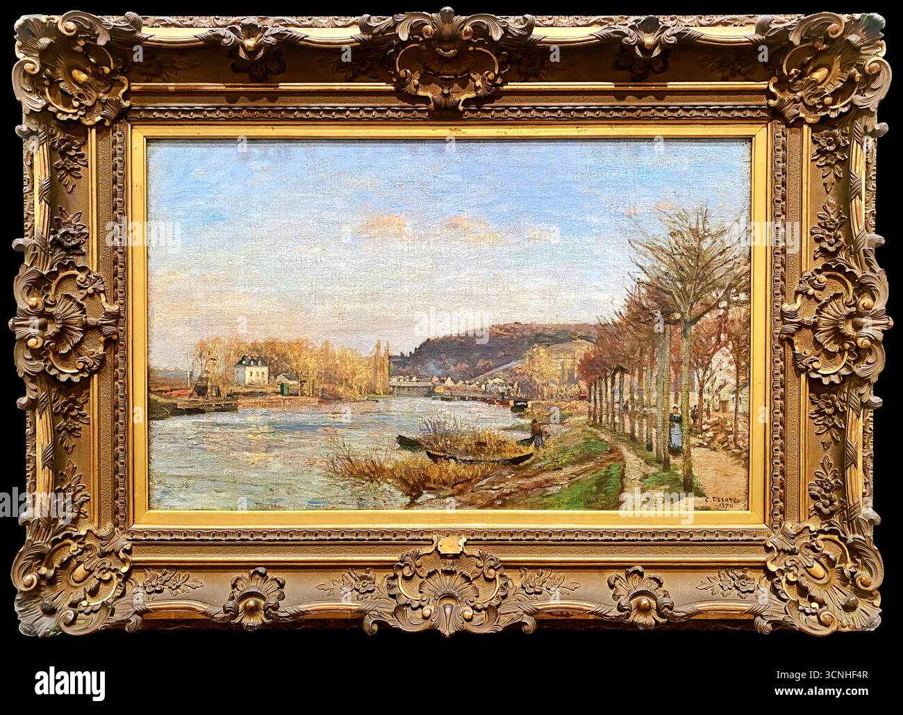 Camille Pissarro – seine in Bougival, 1870, Impressionistische Flusslandschaft, Öl auf Leinwand Stock Vektor