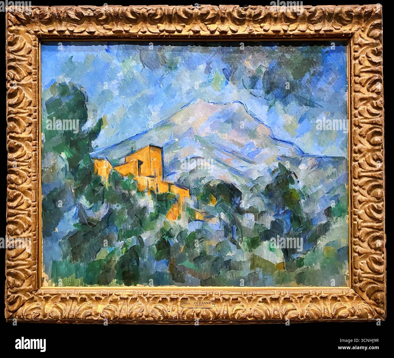 Paul Cézanne Mont Sainte-Victoire und Château Noir, um 1904–1906, spätes Meisterwerk der provenzalischen Berglandschaft mit kräftigen Pinselstrichen. Stock Vektor