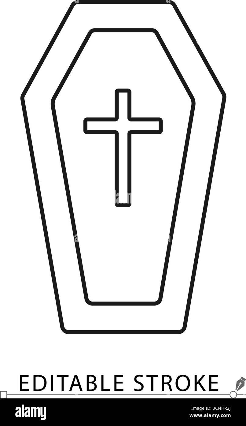 Ein Sargsymbol im minimalistischen Stil mit bearbeitbarem Strich. Halloween-Element, Gothic-Symbol, gruselige Dekoration, Horror-Thema, Begräbnis-Design, Tod Stock Vektor