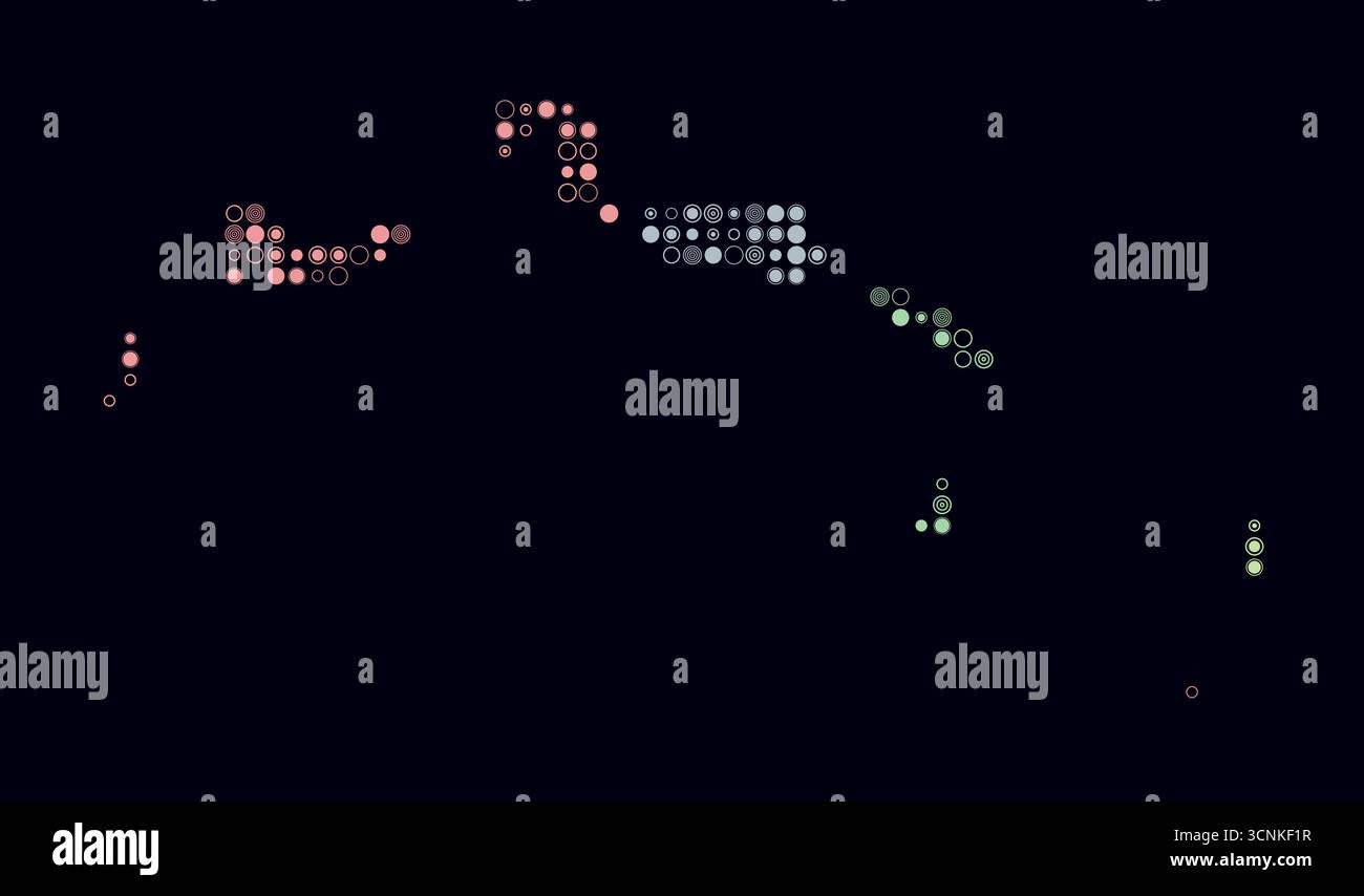 Turks- und Caicosinseln, Form des Landes, aus farbigen Zellen gebaut. Digitale Karte der Turks- und Caicosinseln auf dunklem Hintergrund. Stock Vektor