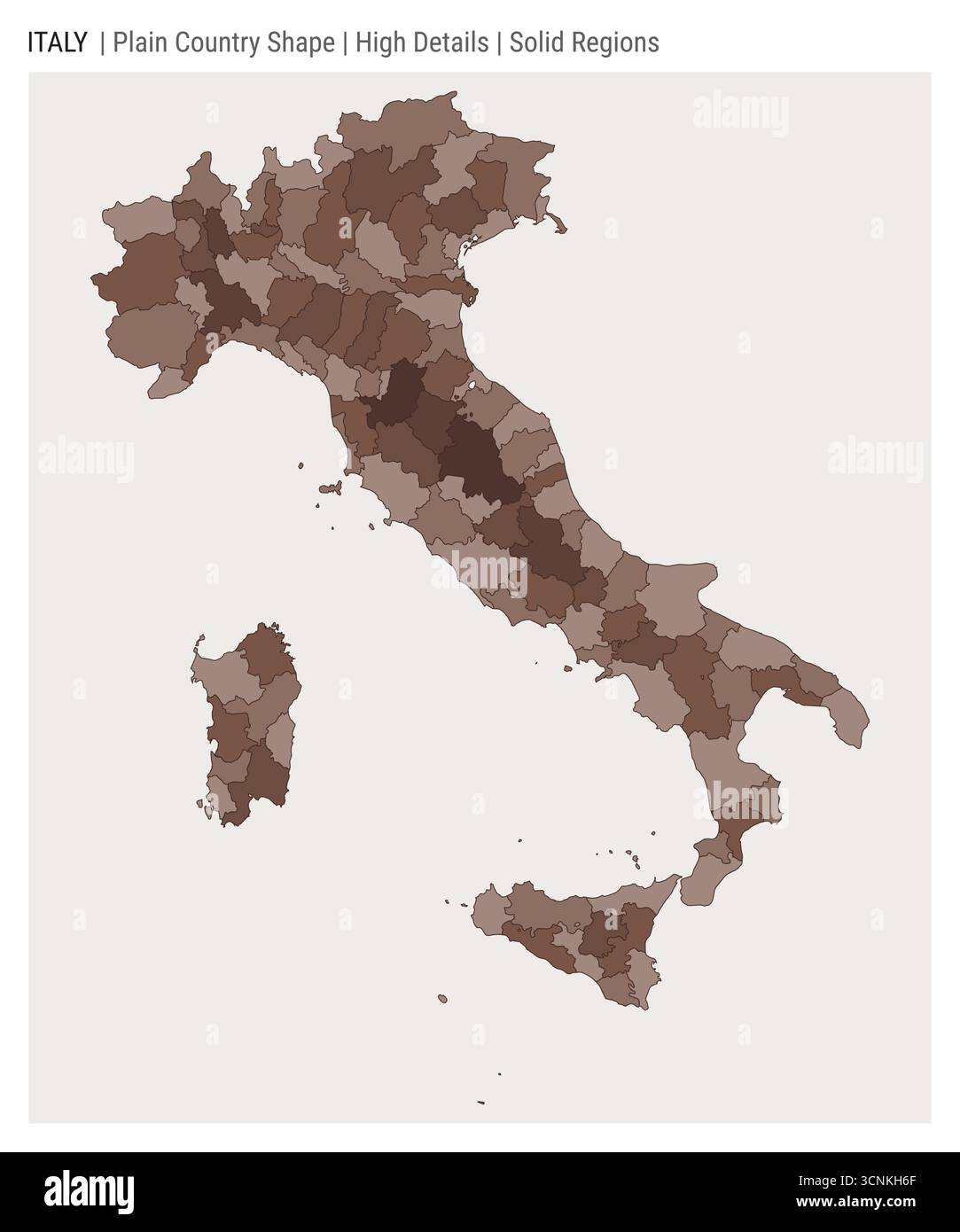 Italien einfache Landkarte. Hohe Details. Stil für Volumenkörperbereiche. Die Form Italiens. Vektorabbildung. Stock Vektor