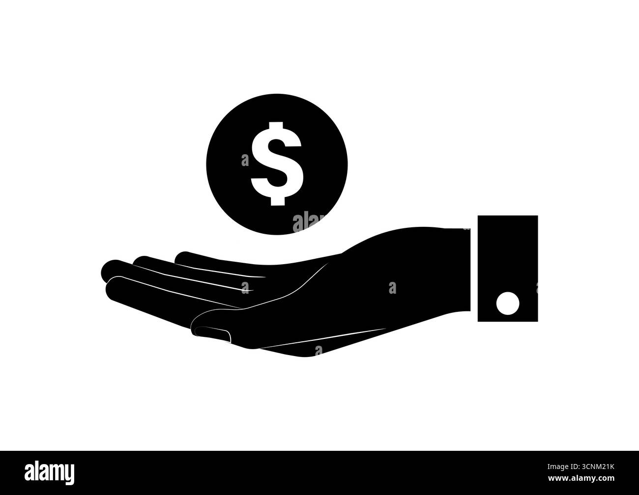 Hand halten Münzsymbol Silhouette Schwarz-weiß. Vektorabbildung. Wachstum von Geld, Sparen und Investitionen. Stock Vektor