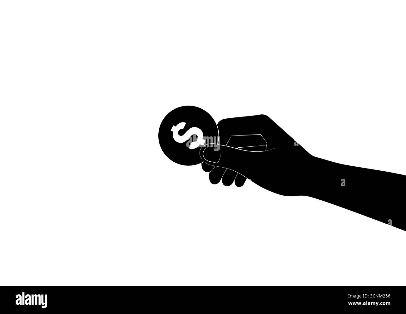 Hand halten Münzsymbol Silhouette Schwarz-weiß. Vektorabbildung. Wachstum von Geld, Sparen und Investitionen. Stock Vektor