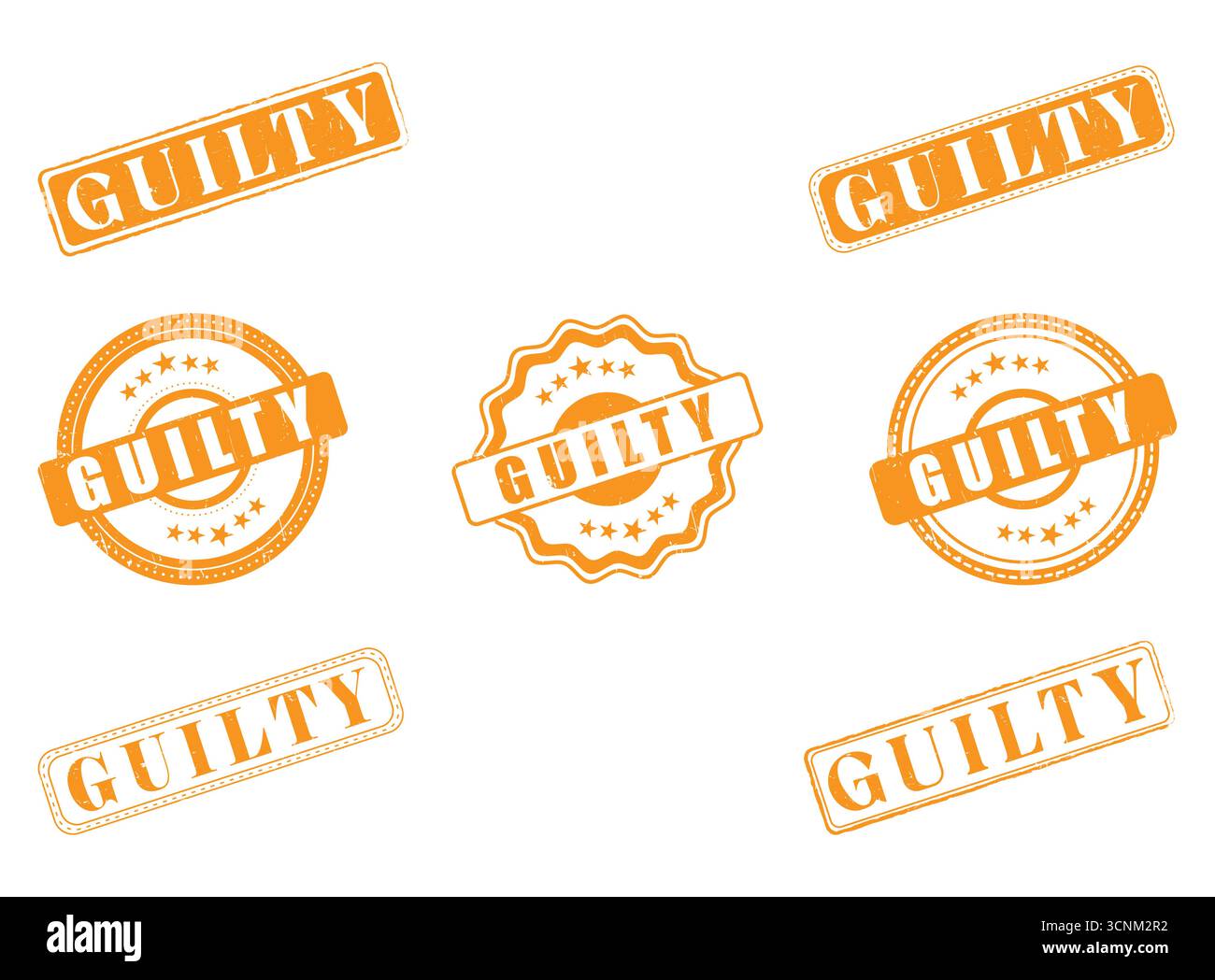 Eine Sammlung von Guilty Rubber Stamps und Siegel Stock Vektor