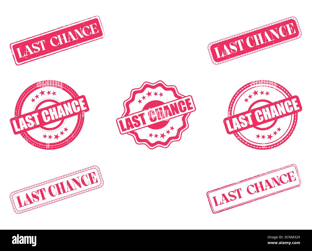 Eine Sammlung von „Last Chance“-Gummistempeln und -Dichtungen Stock Vektor