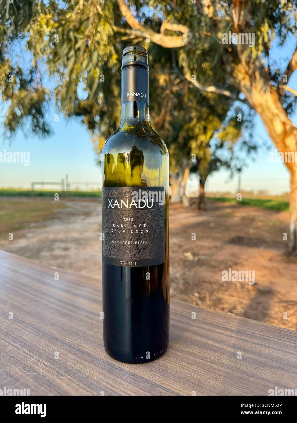 Flasche australischer Rotwein Xanadu Margaret River 2022 Vintage Cabernet Sauvignon - Smartphone-aufgenommenes Stockfoto