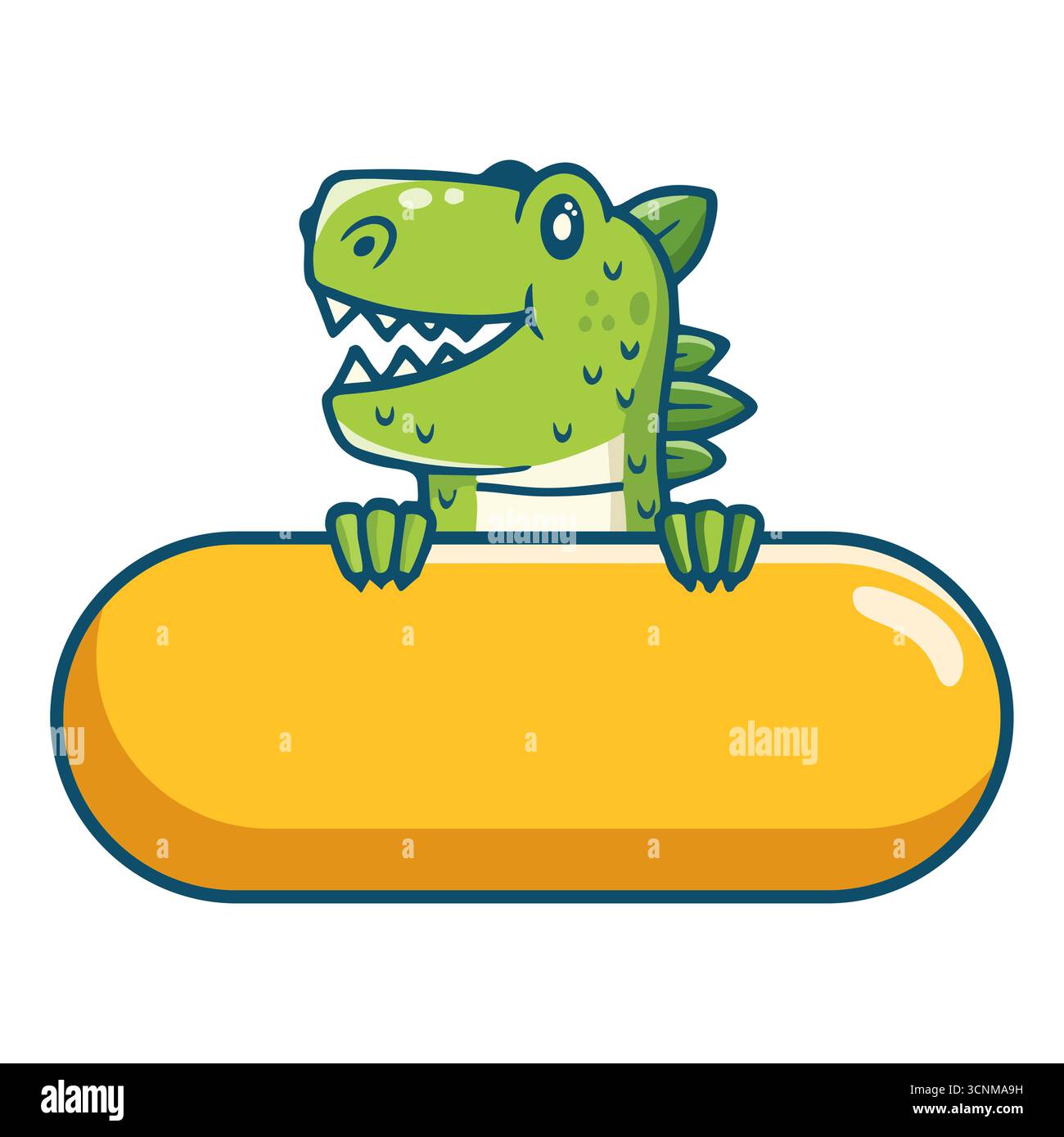 Krokodil- oder Alligator-Zeichentrickfigur, die ein leeres Schild hält und überblickt Stockfoto