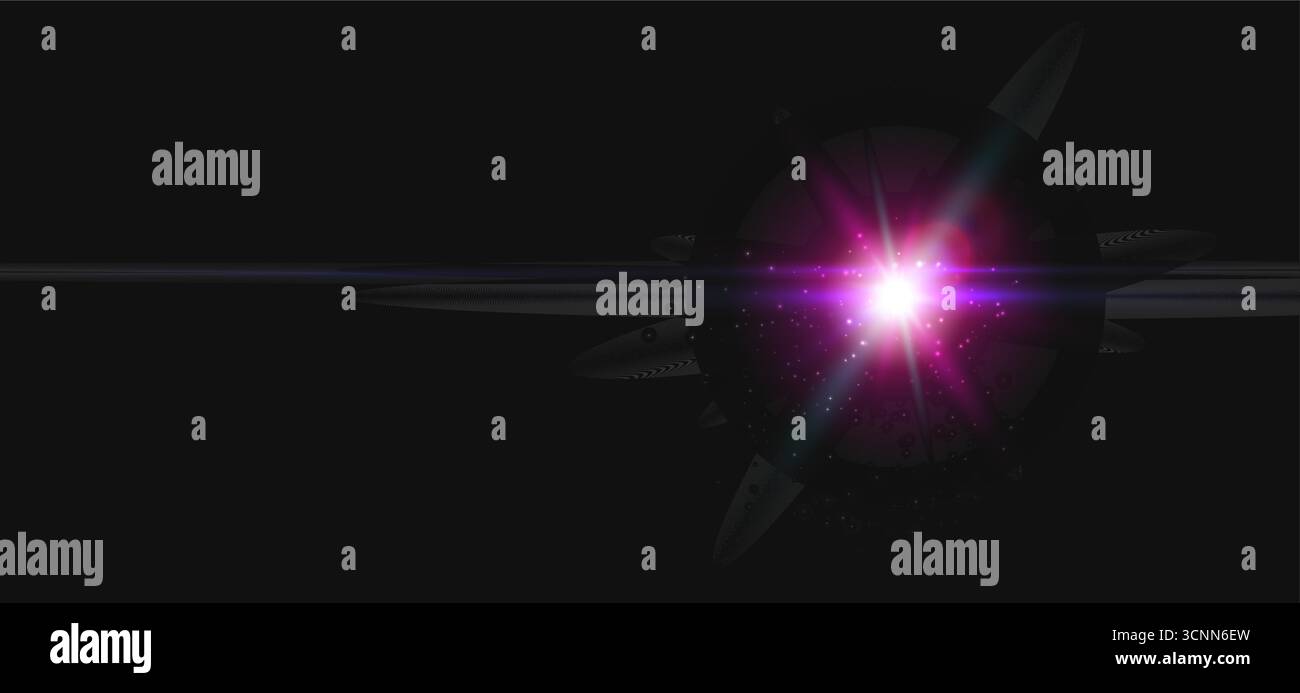 Rosafarbener Leuchtstern auf schwarzem Neonglas für Anhängeröffner, Teaser zur Produkteinführung, EDM DJ Partyflyer, Nachtclub-Poster, Verkaufsbanner, Streaming-Overlay Stock Vektor
