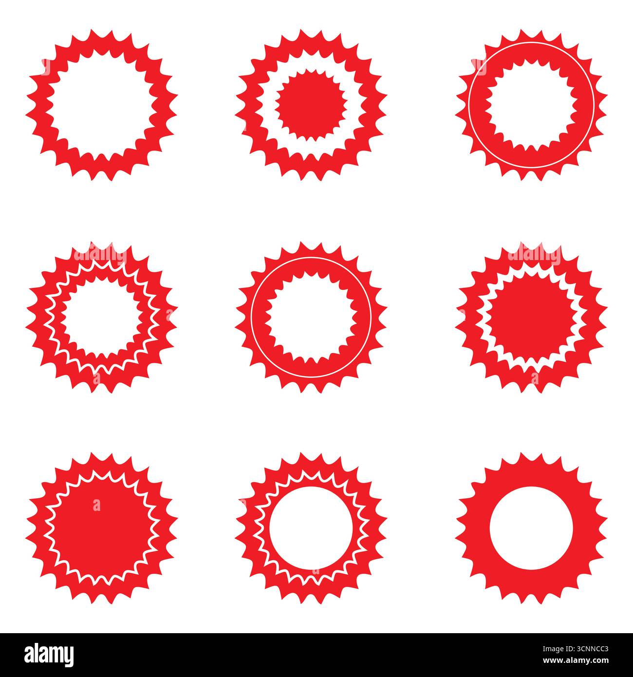 Red Starburst Preisschilder Set – Verkaufsaufkleber, Rabattabzeichen, Sonderangebot, Retro Burst-Etiketten Stock Vektor
