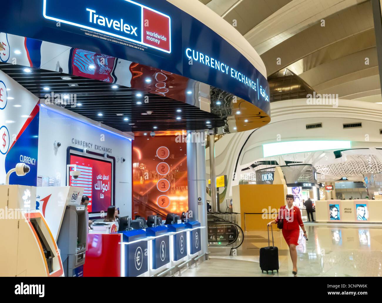 Travelex Wechselstube, Zayed International Airport, Abu Dhabi, VAE Stockfoto