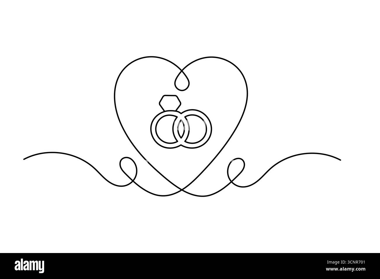 Ehering durchgehende einzeilige Zeichnung im minimalistischen Stil mit einfacher Umrissdarstellung isoliert Stock Vektor