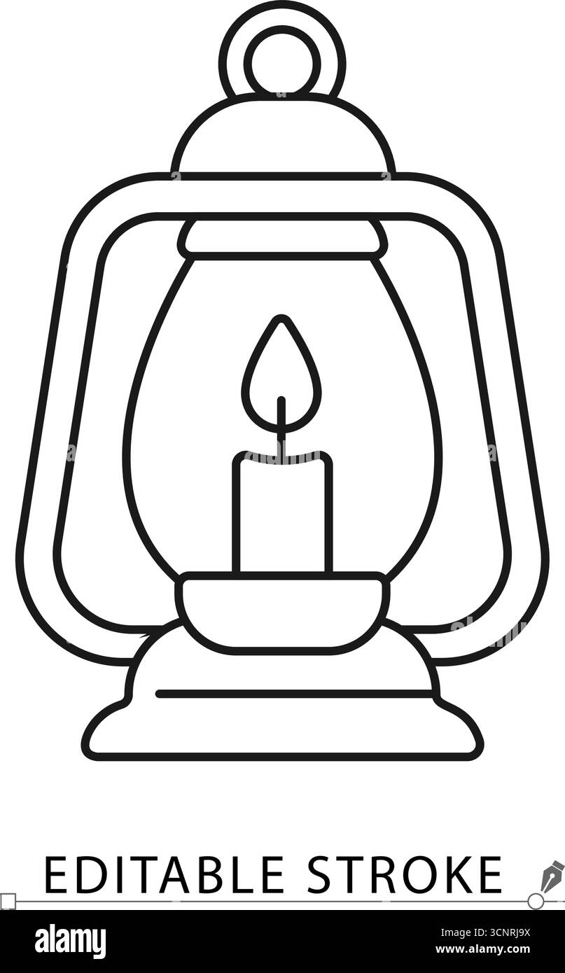Eine Halloween-Laterne im minimalistischen Stil mit bearbeitbarem Strich. Kerzenlicht, gruseliges Dekor, Herbstfeier, Vintage-Lampe, saisonales Ornament Stock Vektor
