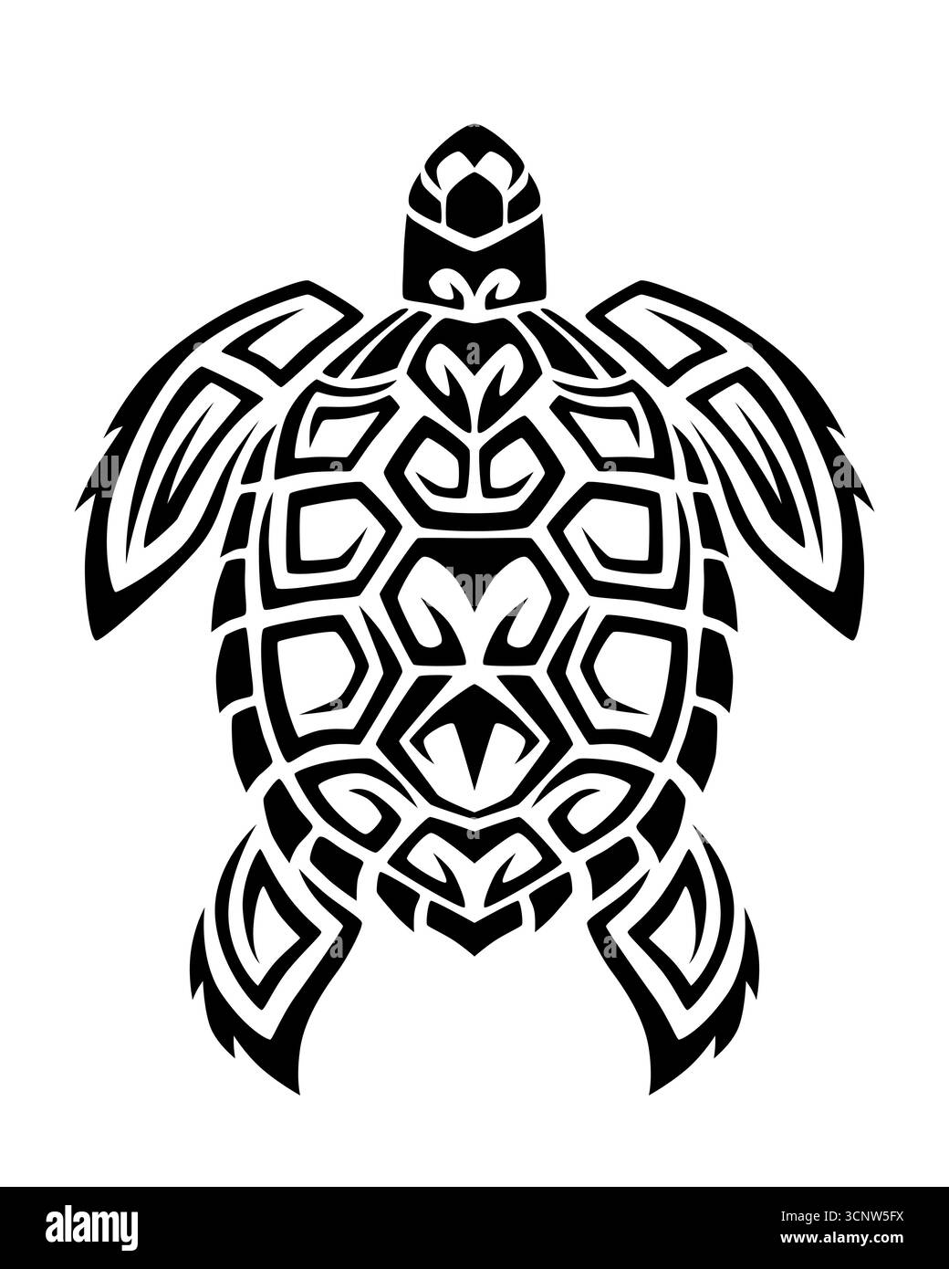 Meeresschildkröte im Stammesstil der Maori-Tattoos. Schwarzweiß-Skizze oder Logo. Stock Vektor