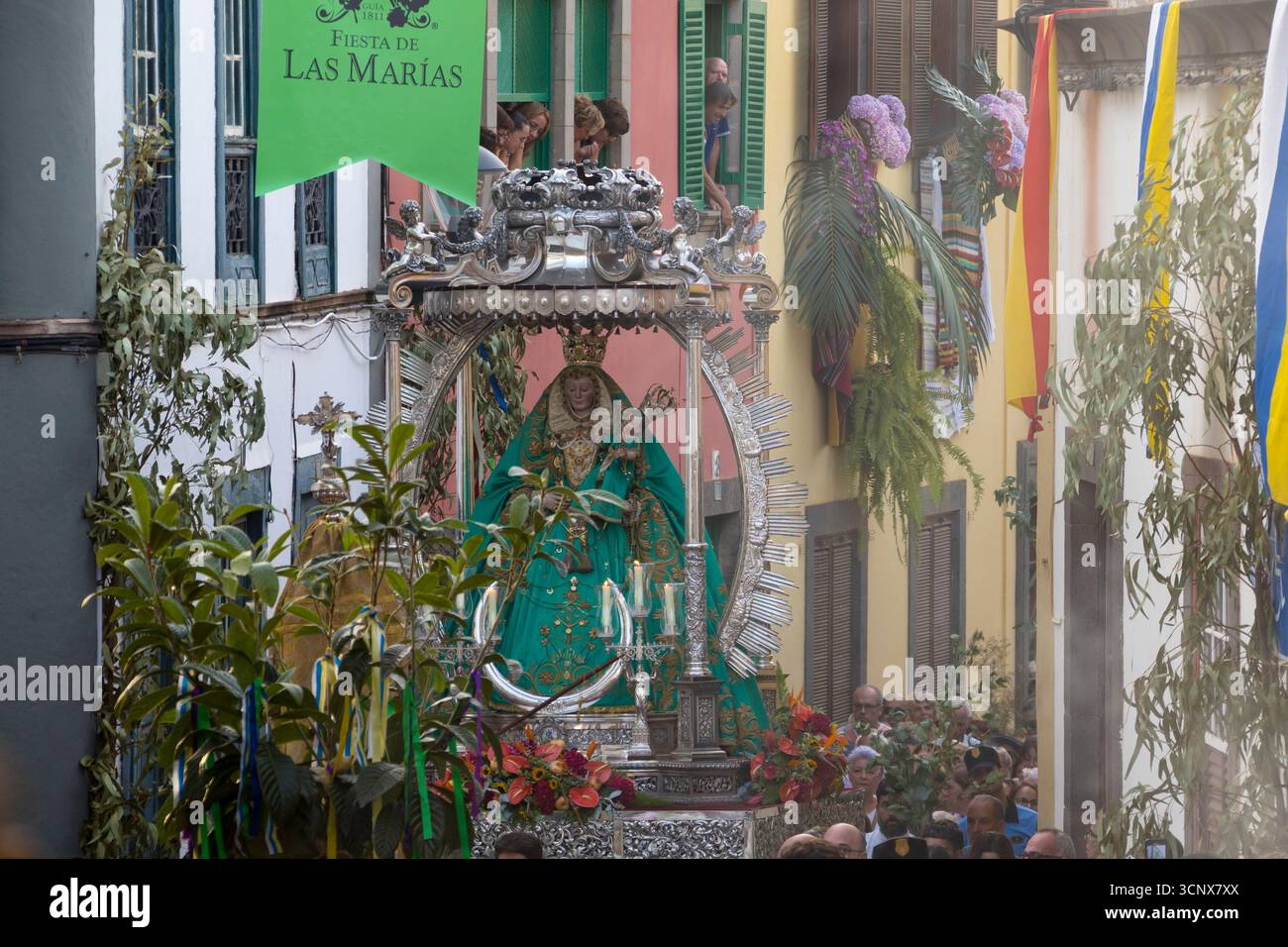 Feier des Abstiegs von La Rama in Santa María de Guía, Gran Canaria Stockfoto